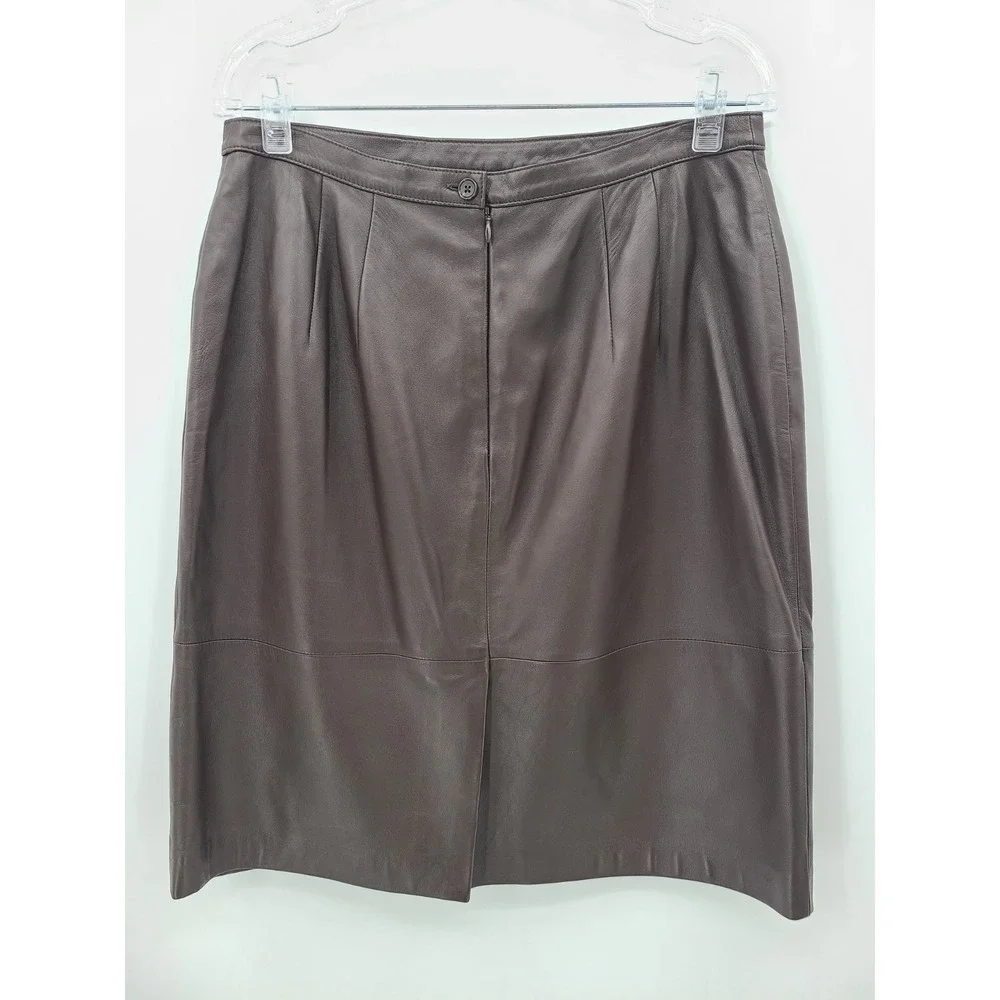 Y2K Vtg Talbots Dark Brown Genuine Leather Skirt 12 Petite Classic Pencil Women